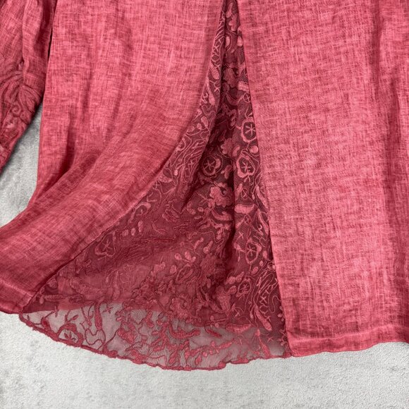 John Mark 100% Linen Embroidered Whimsy Lace Fairy Button up Shirt Cottagecore - Picture 3 of 11